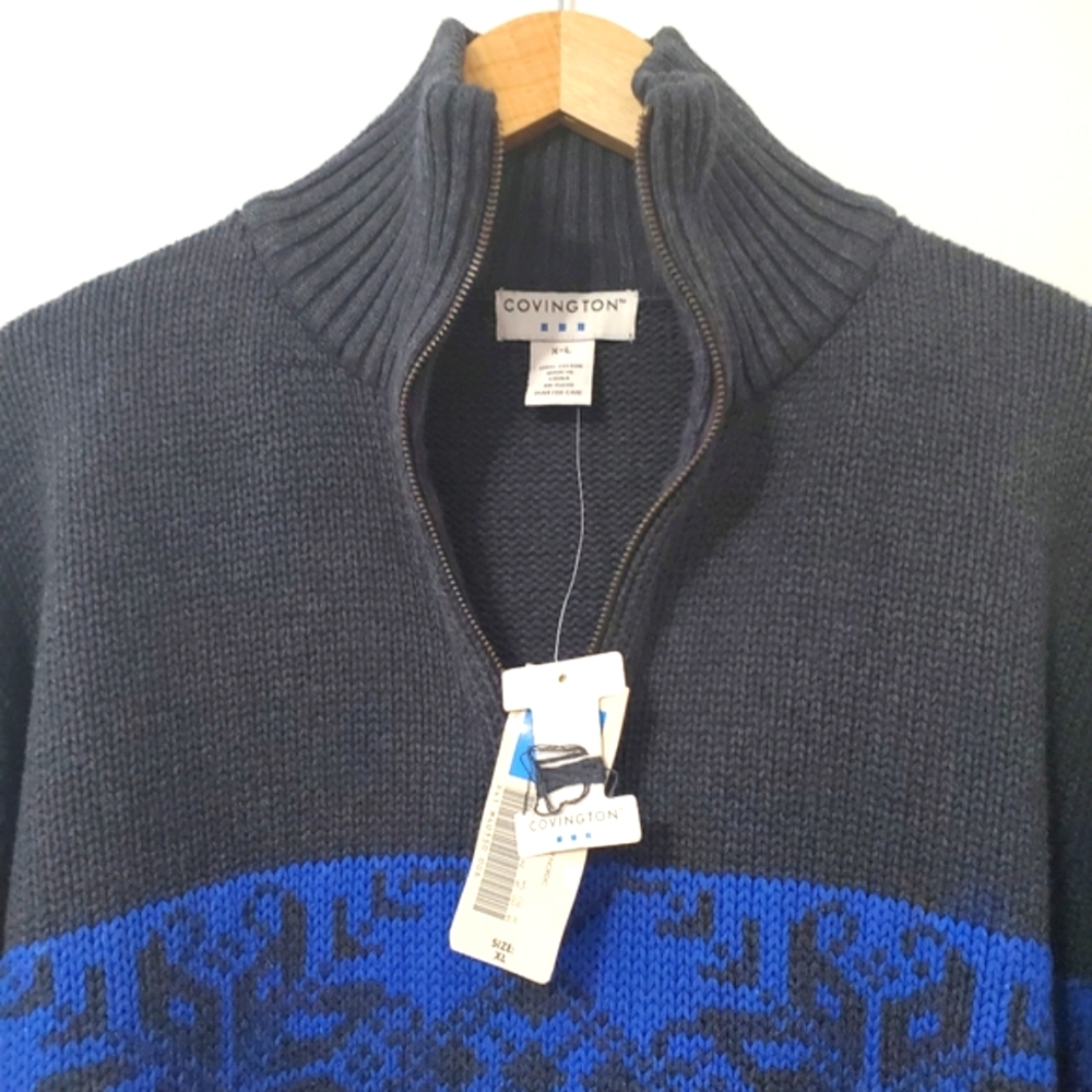 Covington Gray Blue Nordic Knit Half Zip Sweater Mens XL NEW